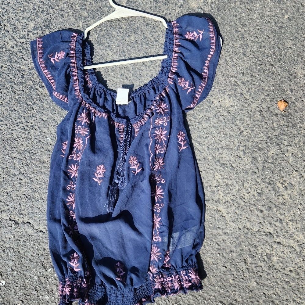 VENUS Blue and Rose gold Ruffled Flutter Sleeve Blouse Size Small